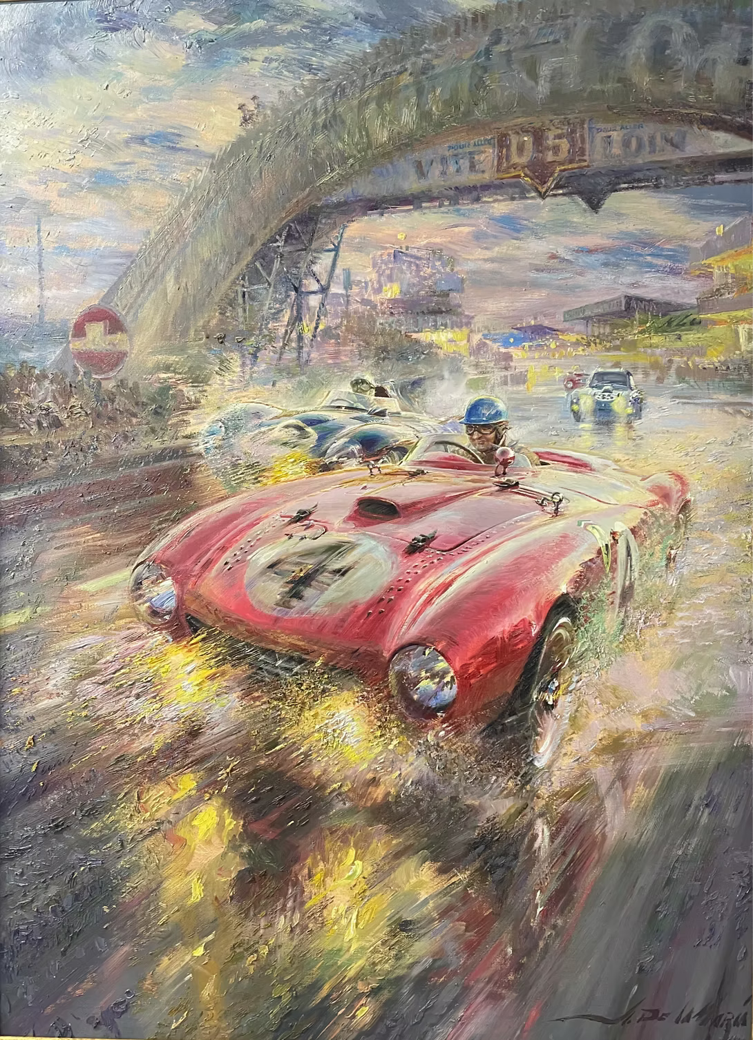 ALFREDO DELAMARIA “LE MANS 1954 – FERRARI 375 PLUS – JOSÉ FROILÁN GONZÁLEZ (WINNER)” Original Oil on Canvas