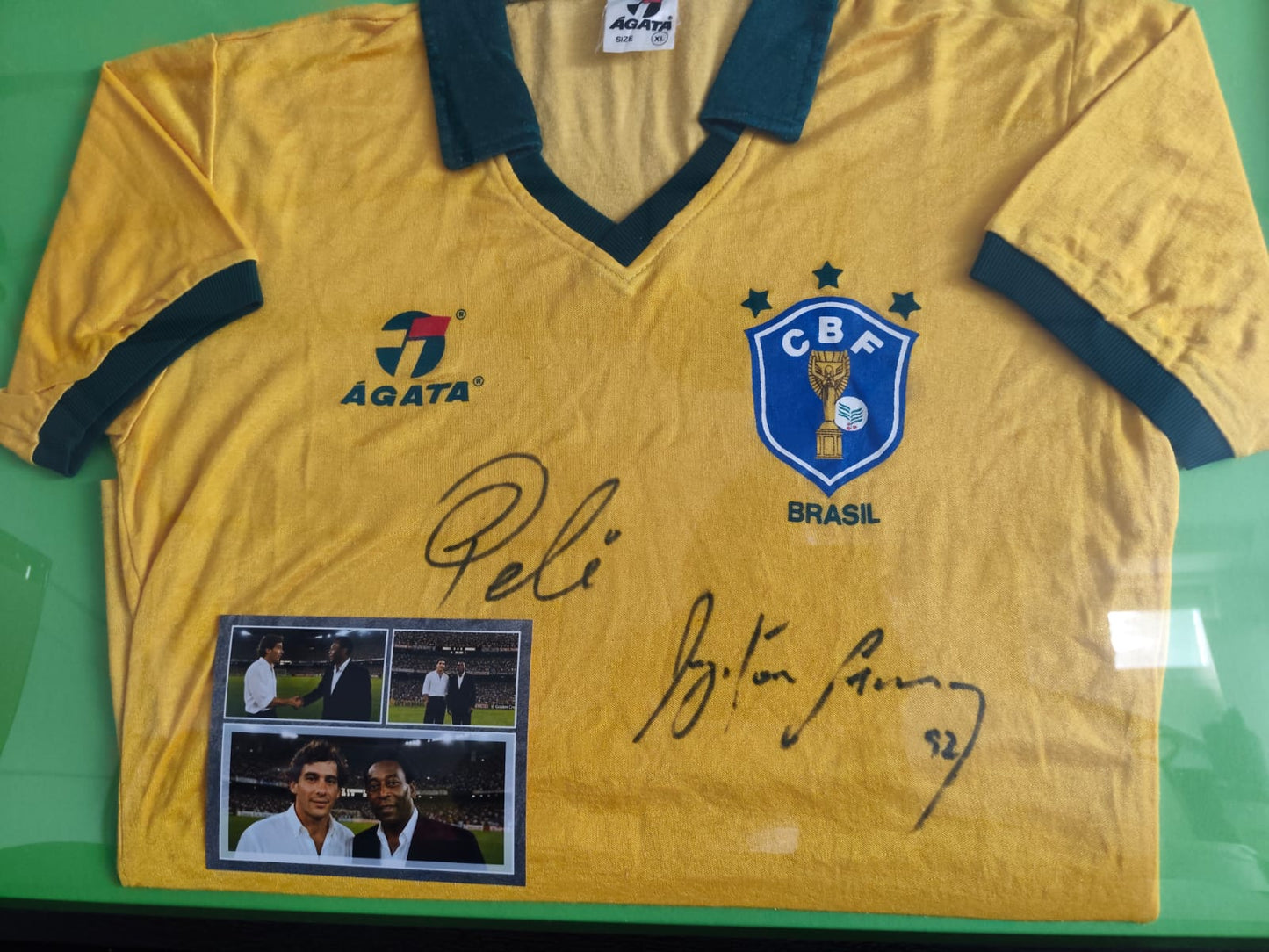 Brazil National Team Jersey (Ágata/CBF) — Dual-Signed by Pelé & Ayrton Senna, 1992