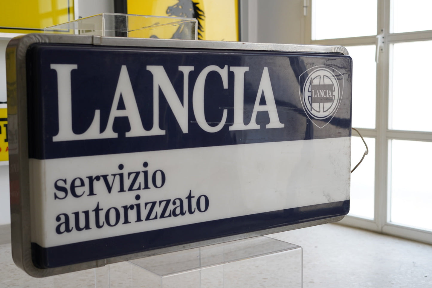 Authentic mid-1990s Lancia illuminated dealership sign