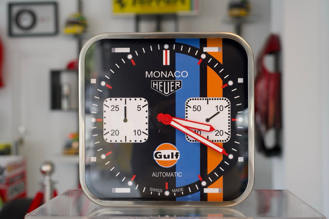 2010s TAG official Monaco Gulf Chronograph Dealer Clock – F1 Lounge