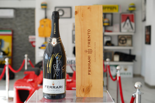 2021 Hungaria GP Official Ferrari Trento Podium Bottle Signed by Ocon, Hamilton and Sainz