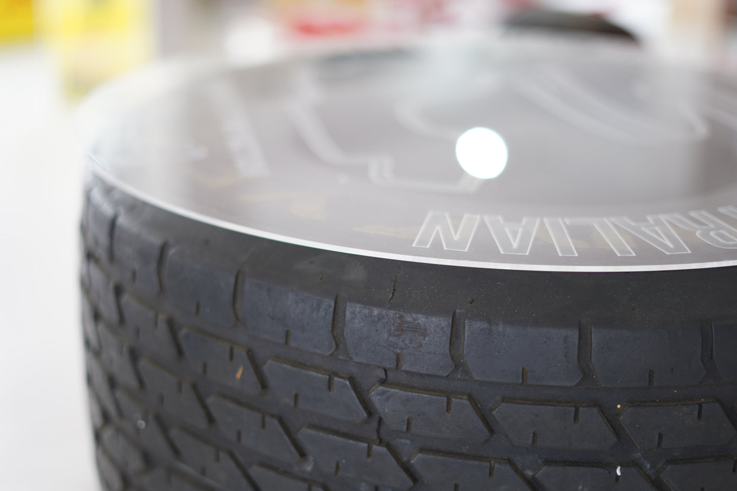 1991 Ayrton Senna MP4/6 front tire table signed
