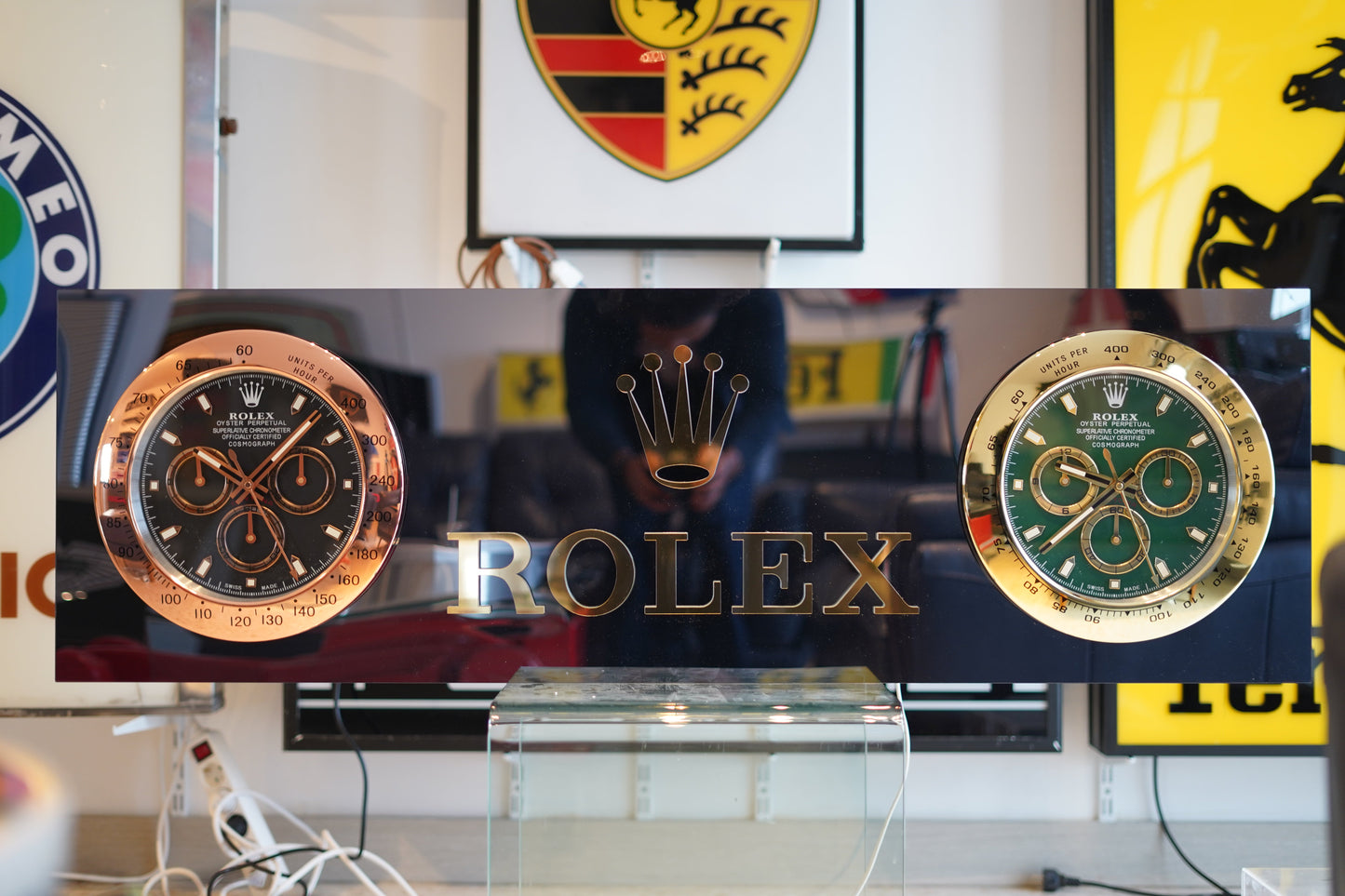 Rolex 2-Clock Reflective Illuminated Sign - Formula 1 Memorabilia