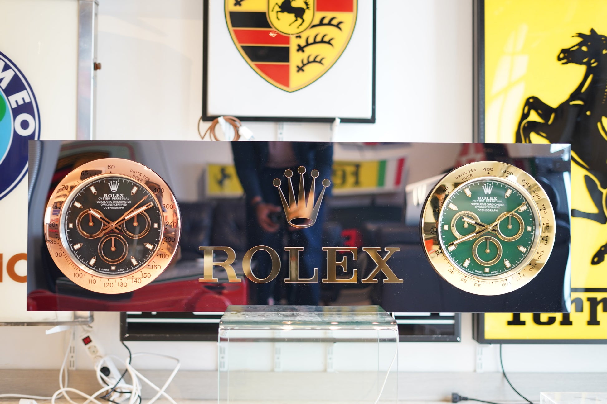 Rolex 2-Clock Reflective Illuminated Sign - Formula 1 Memorabilia