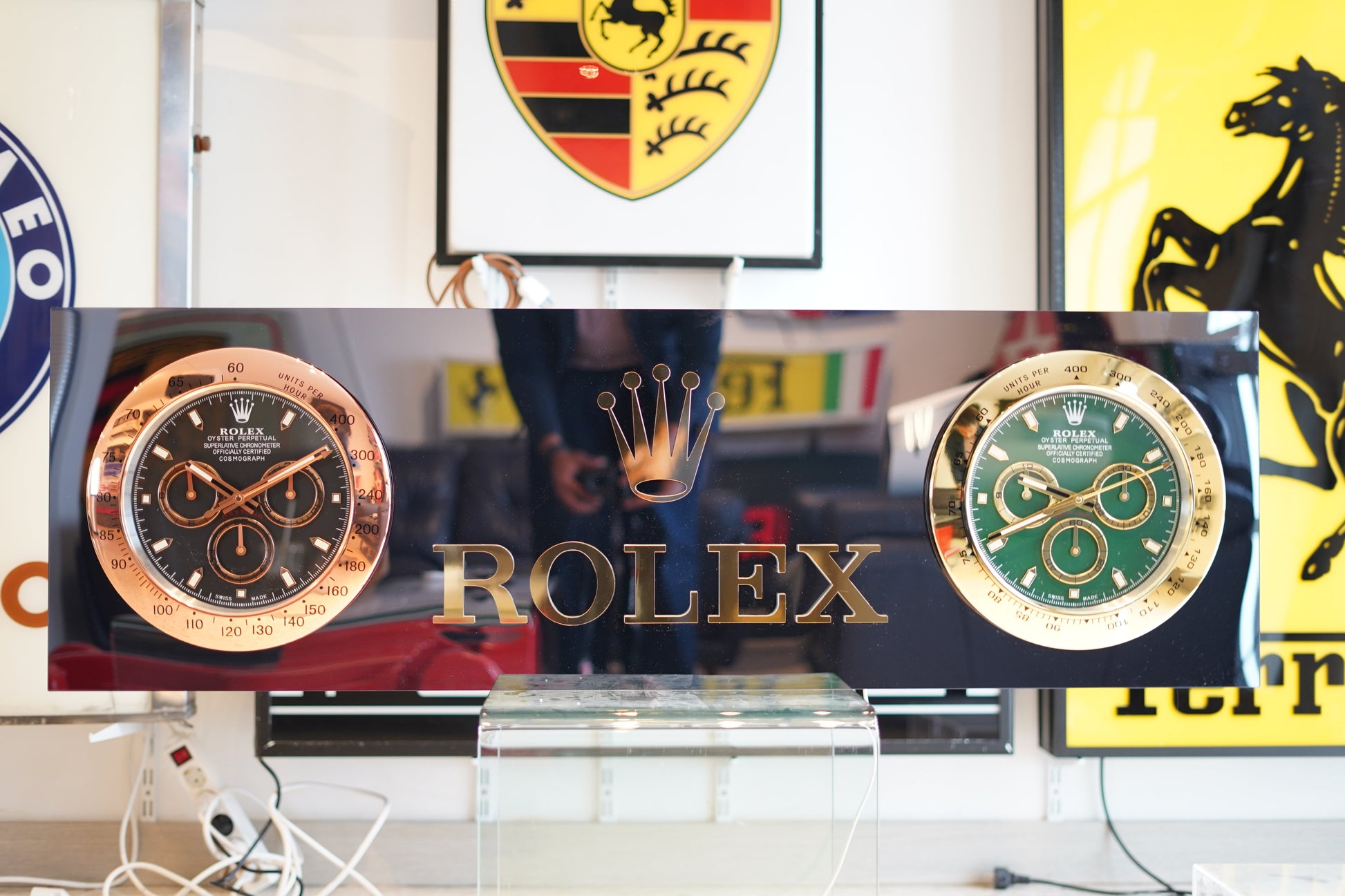 Rolex 2-Clock Reflective Illuminated Sign - Formula 1 Memorabilia