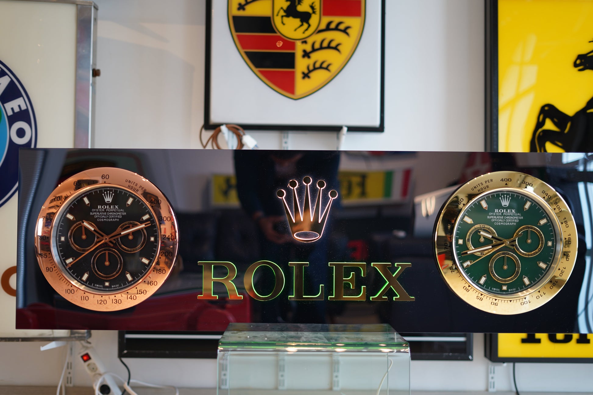 Rolex 2-Clock Reflective Illuminated Sign - Formula 1 Memorabilia