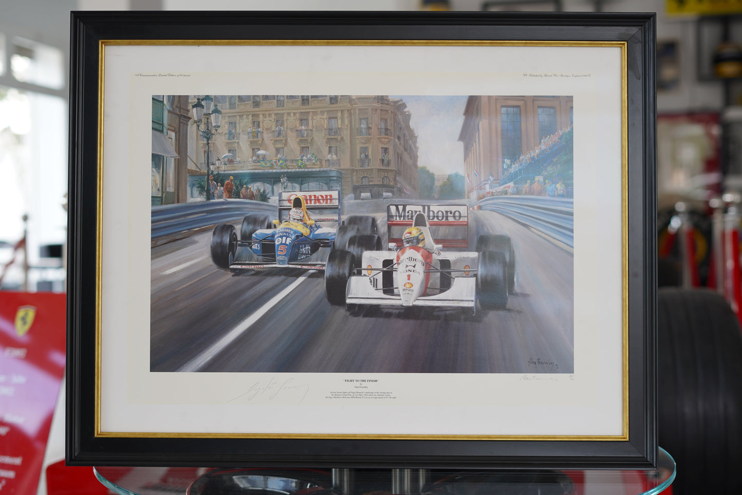 "Fight to the Finish" Ayrton Senna defending against Nigel Mansell