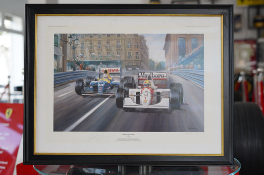 "Fight to the Finish" Ayrton Senna defending against Nigel Mansell