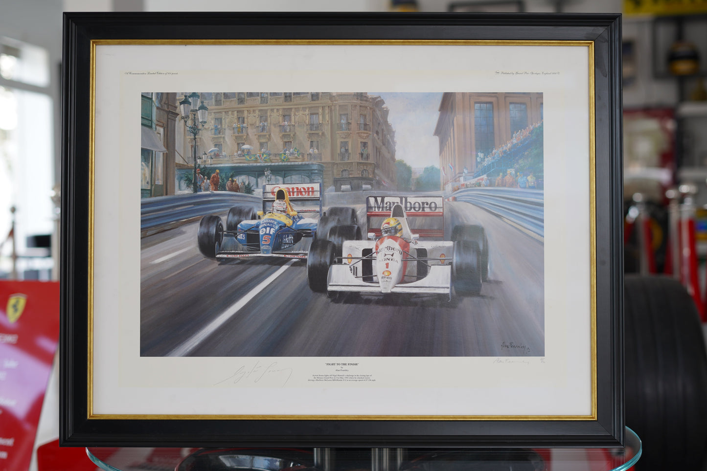 "Fight to the Finish" Ayrton Senna defending against Nigel Mansell