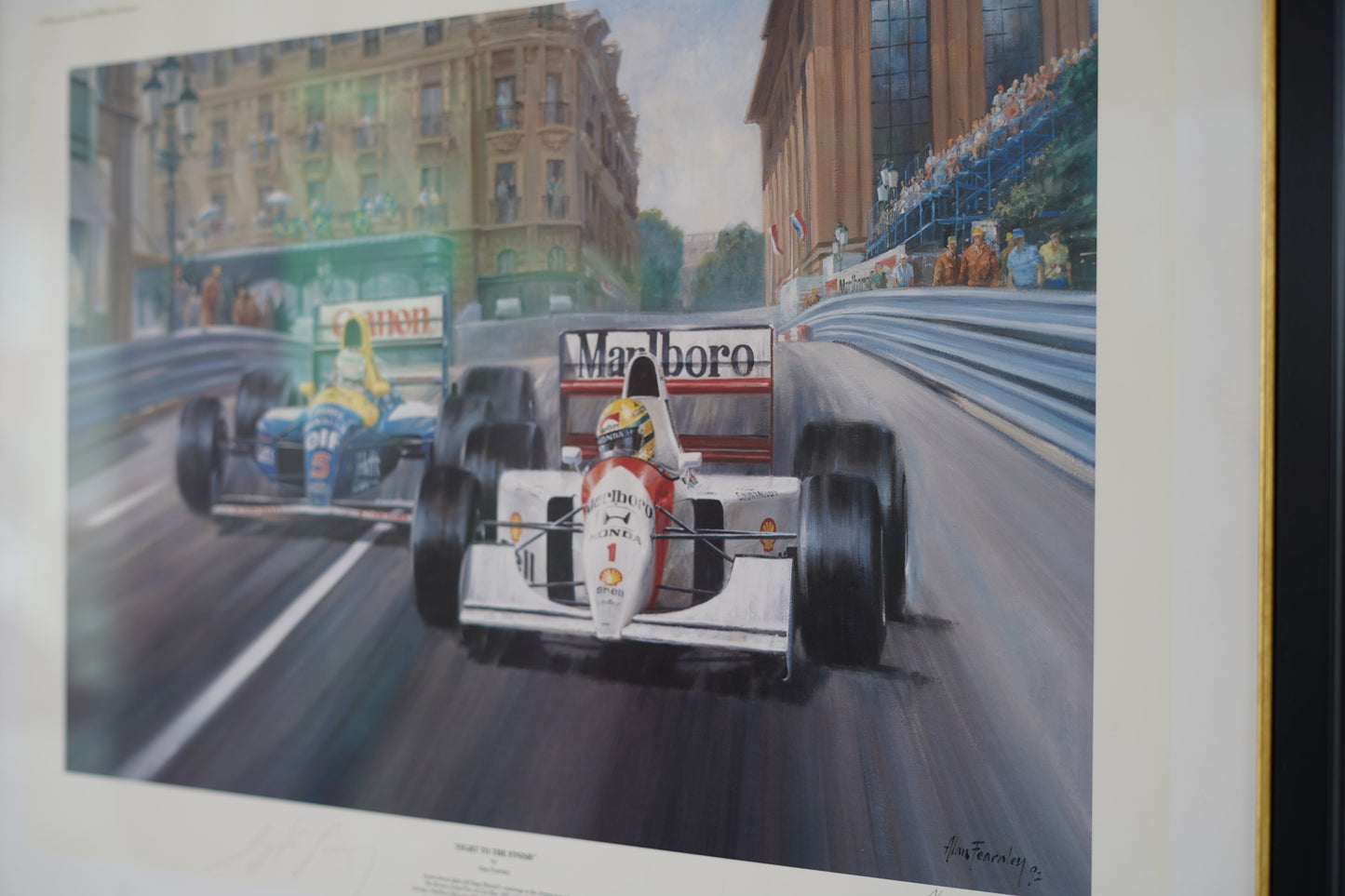 "Fight to the Finish" Ayrton Senna defending against Nigel Mansell