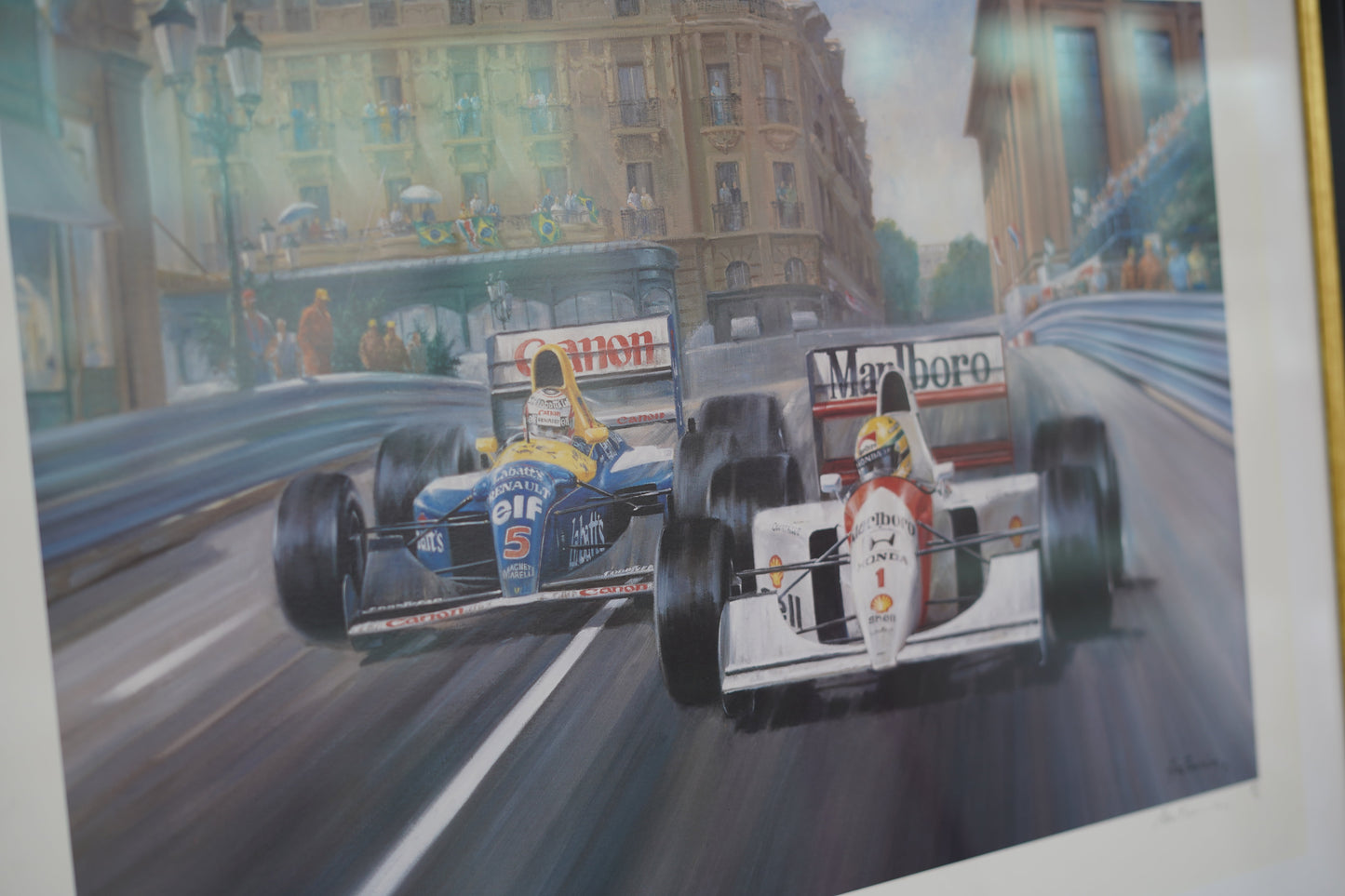 "Fight to the Finish" Ayrton Senna defending against Nigel Mansell
