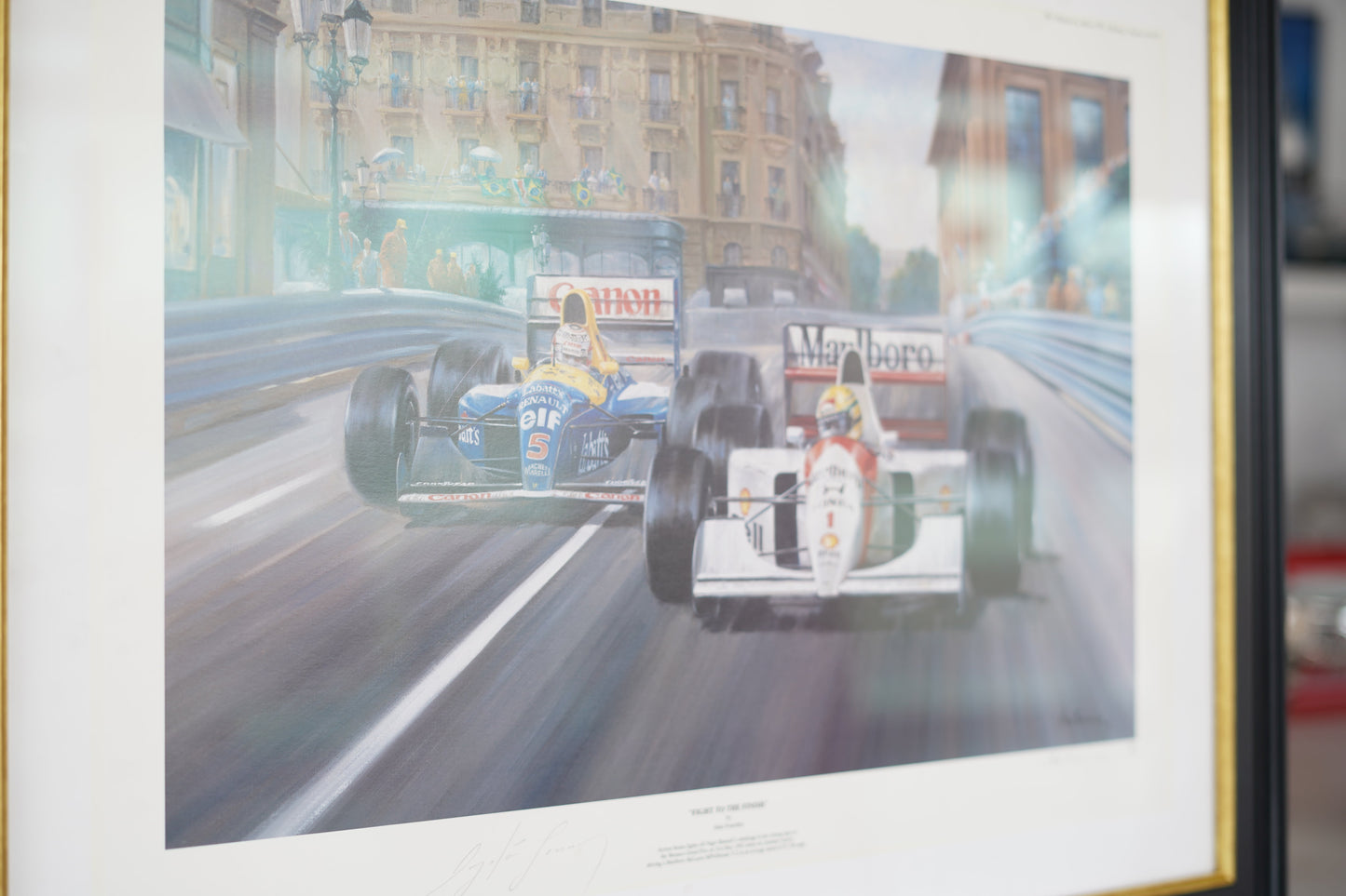 "Fight to the Finish" Ayrton Senna defending against Nigel Mansell