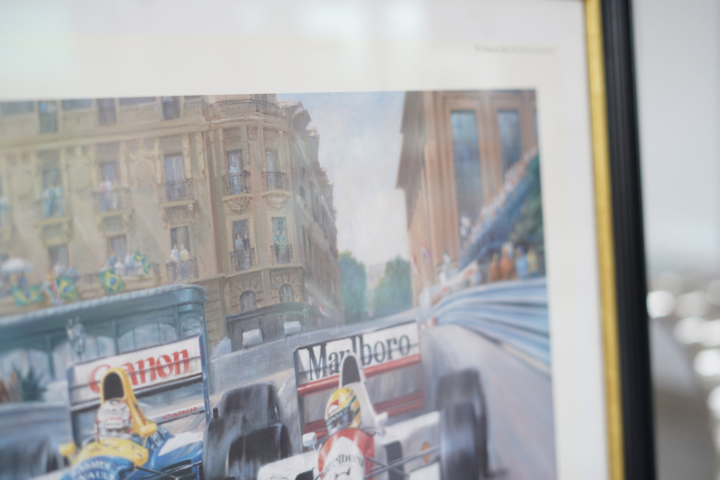 "Fight to the Finish" Ayrton Senna defending against Nigel Mansell