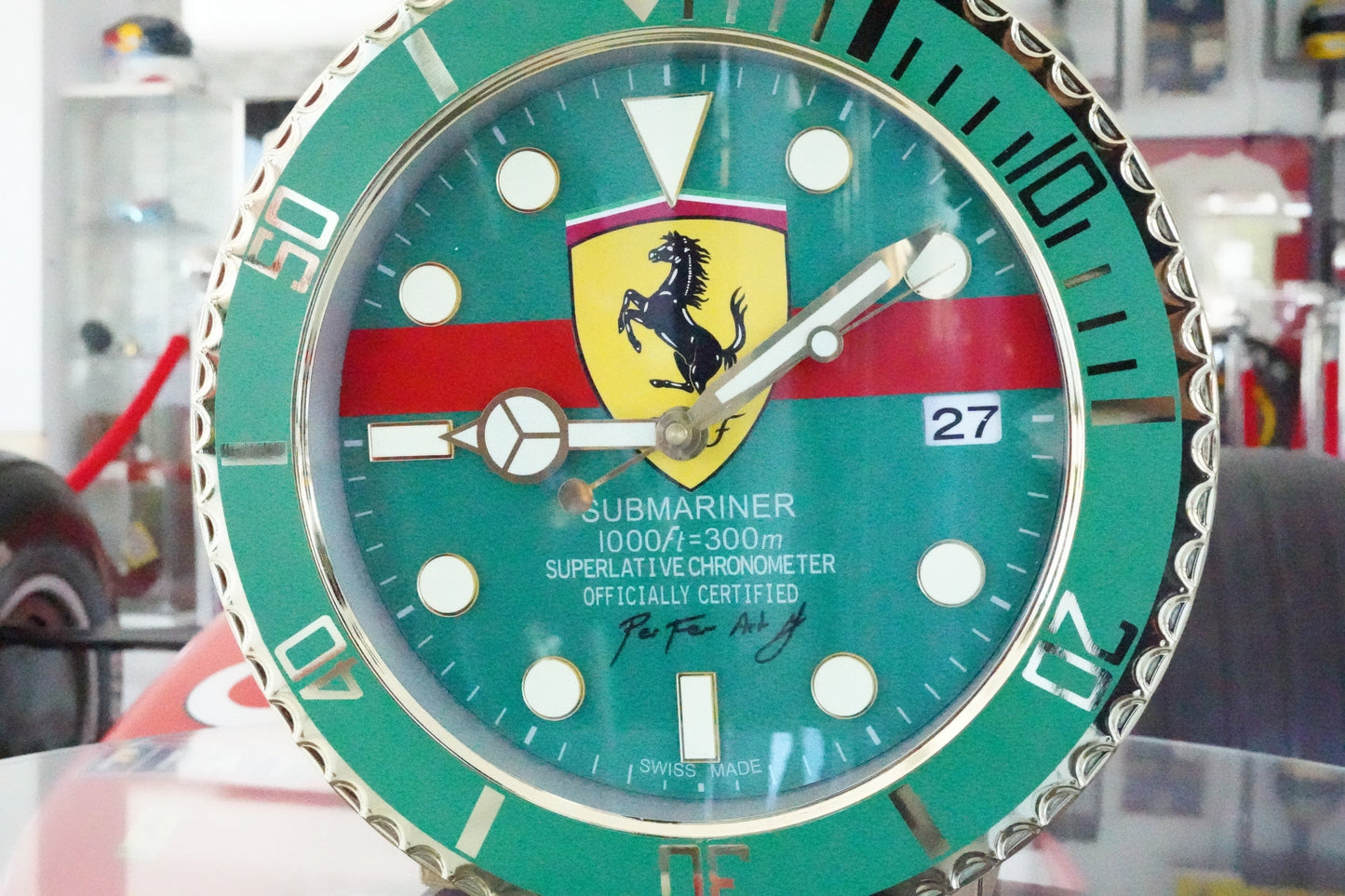Ferrari Submariner-Style Wall Clock - Green & Gold