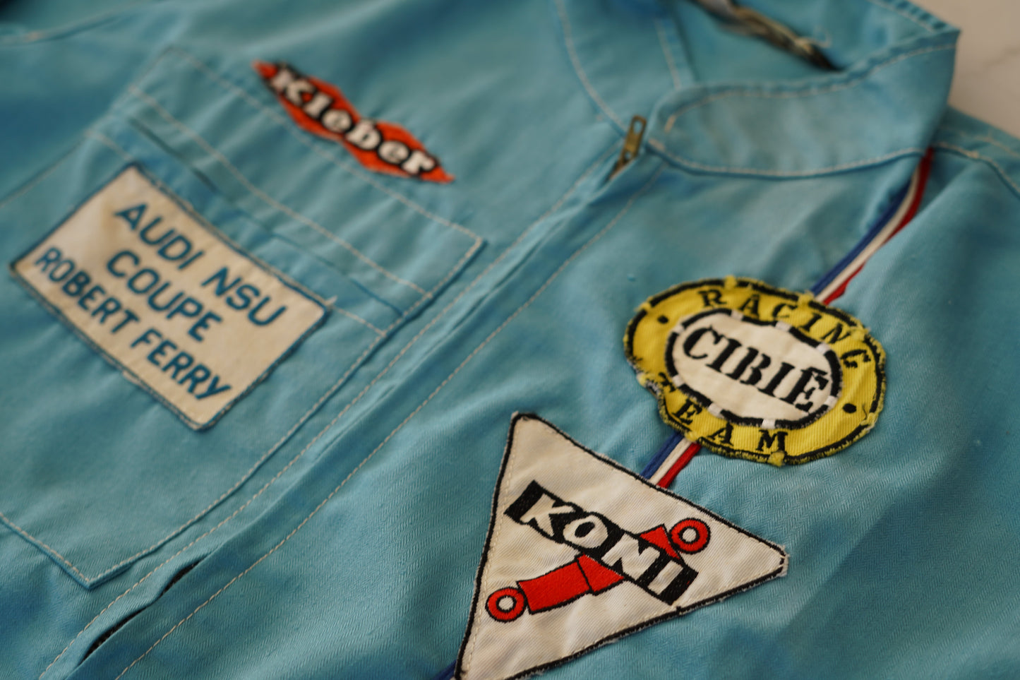 1970s ROBERT FERRY — RACE-WORN DRIVER'S ENSEMBLE