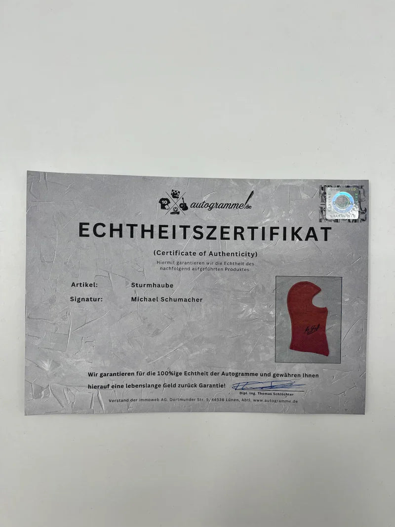 Michael Schumacher Signed F1 Balaclava