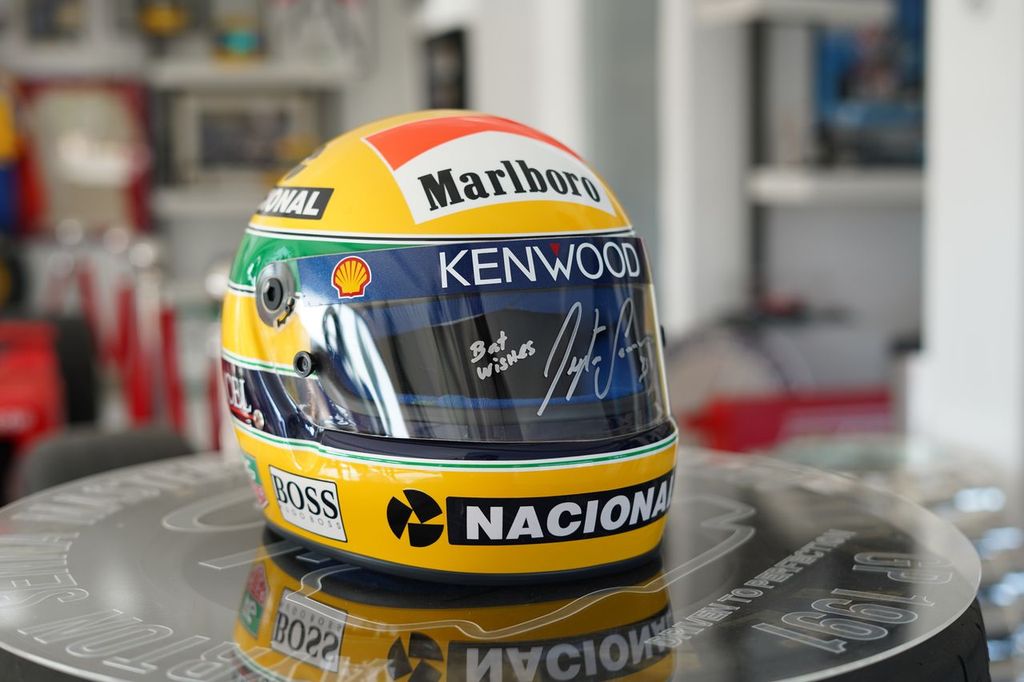 AYRTON SENNA — GENUINE 1993 HELMET VISOR, HAND-SIGNED AND DATED