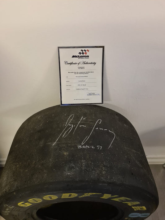 1993 Ayrton Senna McLaren MP4/8 rear GoodYear tire signed