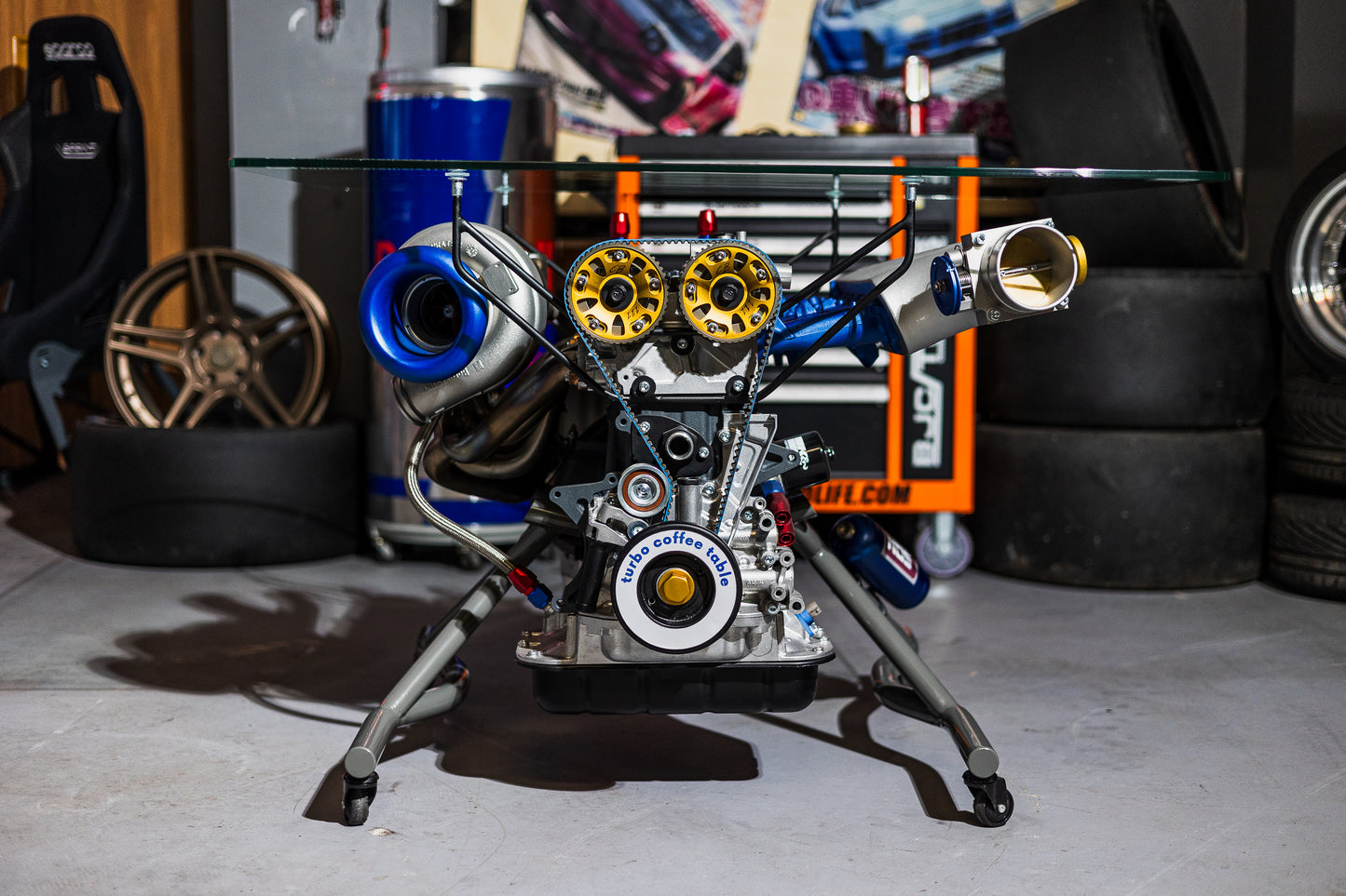 Toyota 2JZ Turbo Engine Coffee Table with Glass Top