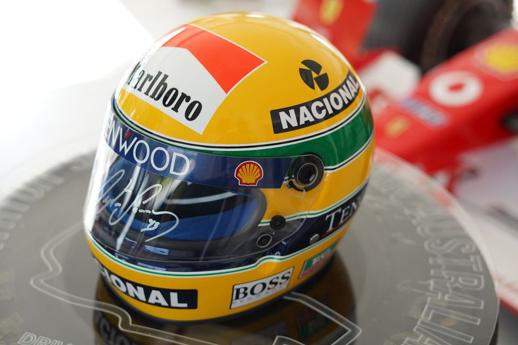 AYRTON SENNA — GENUINE 1993 HELMET VISOR, HAND-SIGNED AND DATED