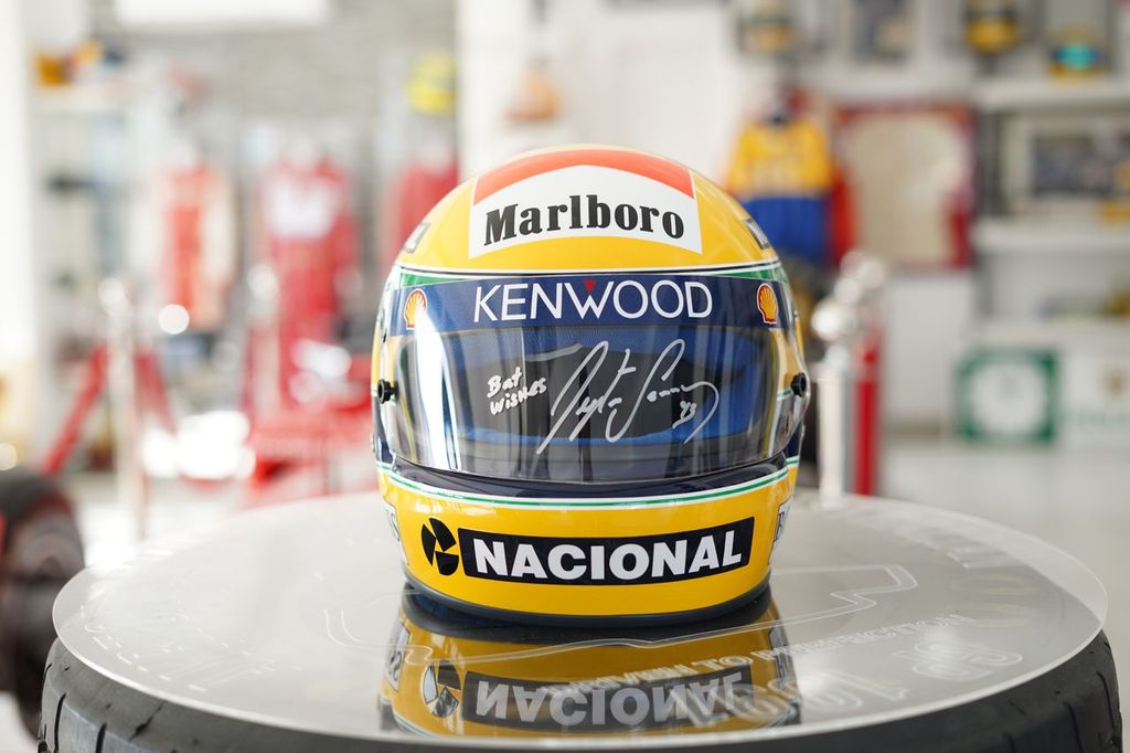 AYRTON SENNA — GENUINE 1993 HELMET VISOR, HAND-SIGNED AND DATED