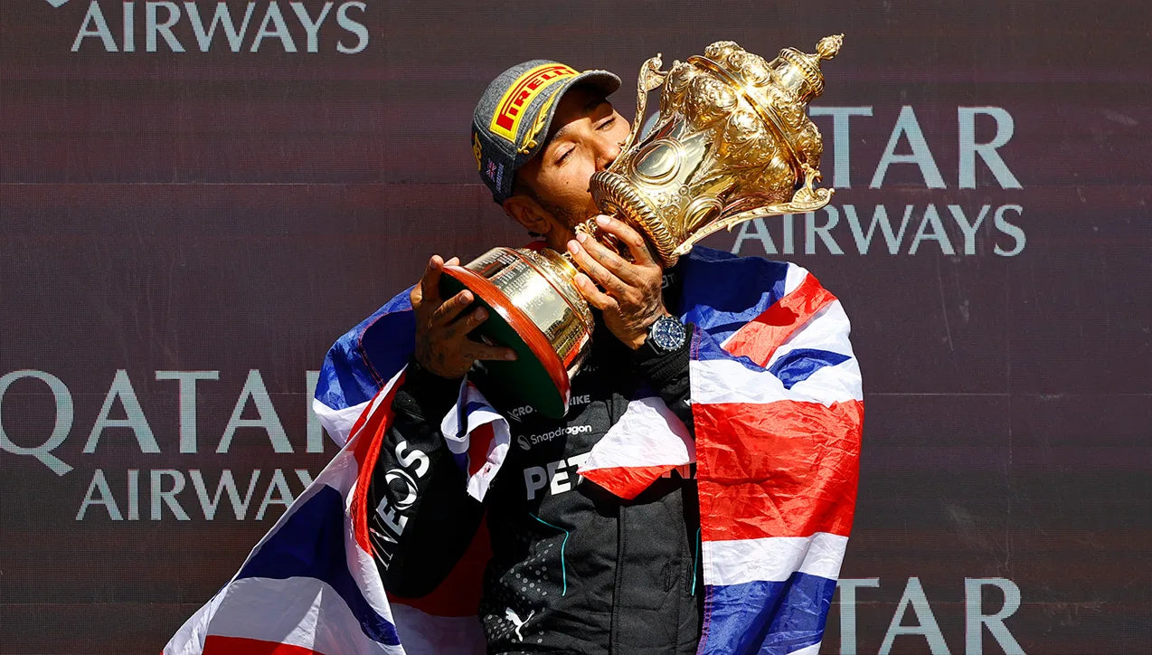 2021 Lewis Hamilton | Signed Ferrari Trento 1st Place Champagne Bottle and Silverstone Podium Cap